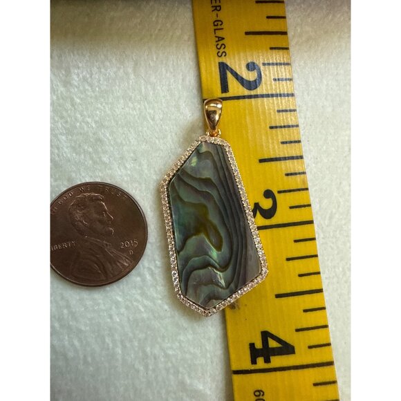 Abalone Shell Pendant With Rhinestone Border - Picture 2 of 4